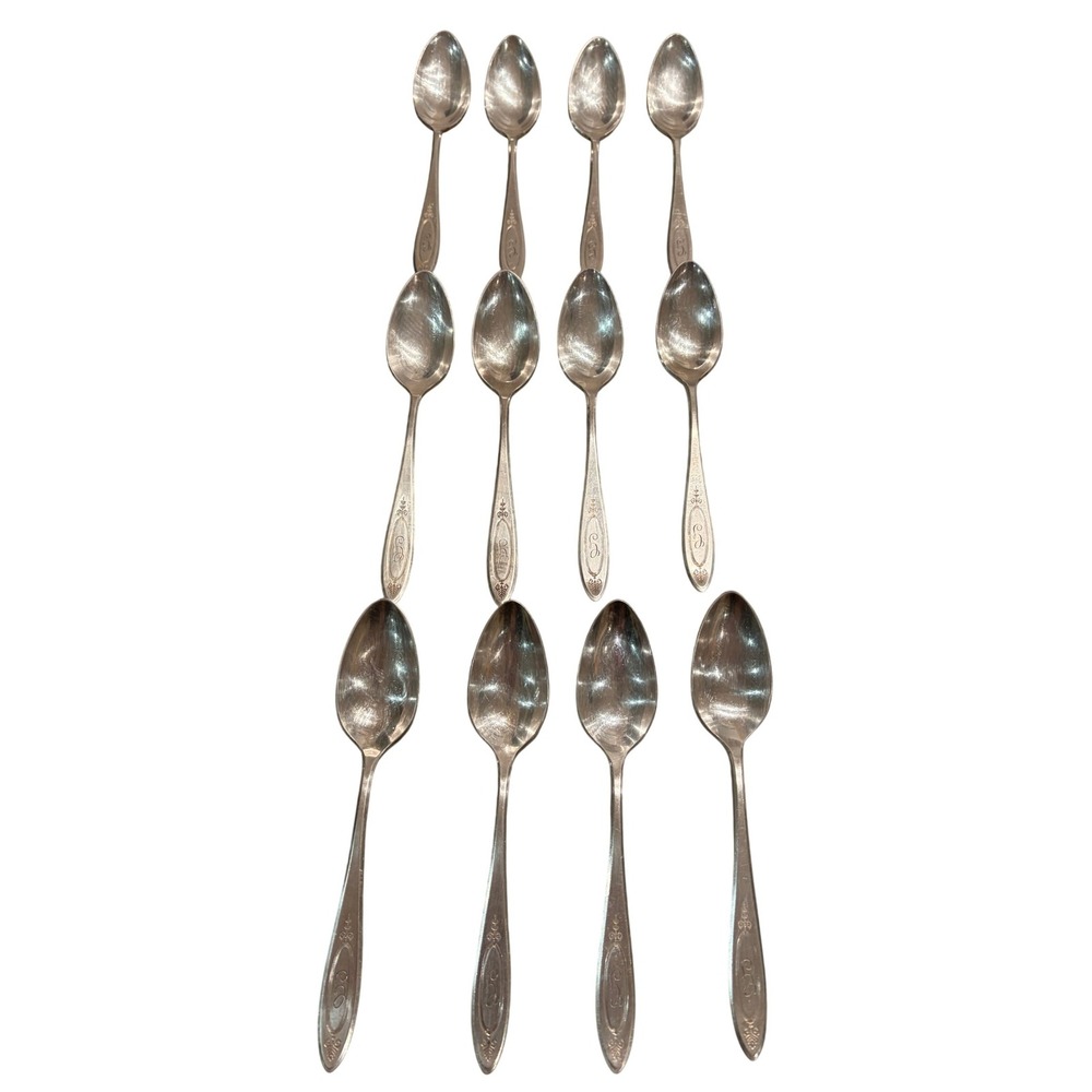 Set of (12) Community Plate (Oneida) ADAM 1917 Silverplate Teaspoons Monogrammed